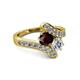 2 - Eleni Red Garnet and Diamond with Side Diamonds Bypass Ring 