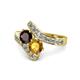 1 - Eleni Red Garnet and Citrine with Side Diamonds Bypass Ring 