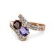 1 - Eleni Red Garnet and Iolite with Side Diamonds Bypass Ring 