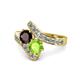 1 - Eleni Red Garnet and Peridot with Side Diamonds Bypass Ring 