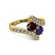 2 - Eleni Red Garnet and Blue Sapphire with Side Diamonds Bypass Ring 