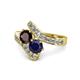 1 - Eleni Red Garnet and Blue Sapphire with Side Diamonds Bypass Ring 