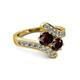 2 - Eleni Red Garnet with Side Diamonds Bypass Ring 