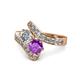 1 - Eleni Diamond and Amethyst with Side Diamonds Bypass Ring 