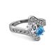 2 - Eleni Diamond and Blue Topaz with Side Diamonds Bypass Ring 