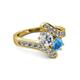 2 - Eleni Diamond and Blue Topaz with Side Diamonds Bypass Ring 