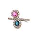 1 - Kevia Pink Sapphire and Blue Diamond with Side Diamonds Bypass Ring 