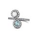 1 - Kevia White Sapphire and Aquamarine with Side Diamonds Bypass Ring 