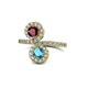 1 - Kevia Ruby and London Blue Topaz with Side Diamonds Bypass Ring 