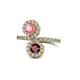 1 - Kevia Pink Tourmaline and Ruby with Side Diamonds Bypass Ring 