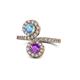 1 - Kevia Blue Topaz and Amethyst with Side Diamonds Bypass Ring 