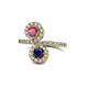 1 - Kevia Rhodolite Garnet and Blue Sapphire with Side Diamonds Bypass Ring 