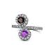 1 - Kevia Red Garnet and Amethyst with Side Diamonds Bypass Ring 