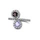1 - Kevia Red Garnet and Tanzanite with Side Diamonds Bypass Ring 