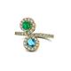 1 - Kevia Emerald and London Blue Topaz with Side Diamonds Bypass Ring 