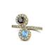 1 - Kevia Black Diamond and Blue Topaz with Side Diamonds Bypass Ring 
