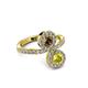 3 - Kevia Yellow Diamond and Smoky Quartz with Side Diamonds Bypass Ring 