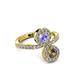 3 - Kevia Smoky Quartz and Tanzanite with Side Diamonds Bypass Ring 