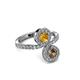 3 - Kevia Smoky Quartz and Citrine with Side Diamonds Bypass Ring 