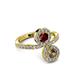 3 - Kevia Smoky Quartz and Ruby with Side Diamonds Bypass Ring 