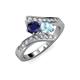 3 - Eleni Blue Sapphire and Aquamarine with Side Diamonds Bypass Ring 