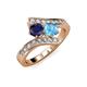 3 - Eleni Blue Sapphire and Blue Topaz with Side Diamonds Bypass Ring 