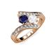 3 - Eleni Blue and White Sapphire with Side Diamonds Bypass Ring 
