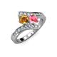 3 - Eleni Citrine and Pink Tourmaline with Side Diamonds Bypass Ring 