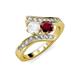 3 - Eleni White Sapphire and Ruby with Side Diamonds Bypass Ring 