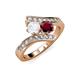 3 - Eleni White Sapphire and Ruby with Side Diamonds Bypass Ring 