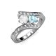 3 - Eleni White Sapphire and Aquamarine with Side Diamonds Bypass Ring 