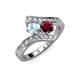 3 - Eleni Aquamarine and Ruby with Side Diamonds Bypass Ring 