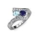 3 - Eleni Aquamarine and Blue Sapphire with Side Diamonds Bypass Ring 