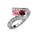 3 - Eleni Pink Tourmaline and Ruby with Side Diamonds Bypass Ring 