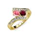 3 - Eleni Pink Tourmaline and Ruby with Side Diamonds Bypass Ring 