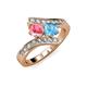 3 - Eleni Pink Tourmaline and Blue Topaz with Side Diamonds Bypass Ring 