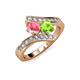 3 - Eleni Pink Tourmaline and Peridot with Side Diamonds Bypass Ring 