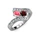 3 - Eleni Pink Tourmaline and Red Garnet with Side Diamonds Bypass Ring 
