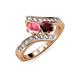 3 - Eleni Pink Tourmaline and Red Garnet with Side Diamonds Bypass Ring 