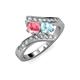 3 - Eleni Pink Tourmaline and Aquamarine with Side Diamonds Bypass Ring 