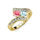 3 - Eleni Pink Tourmaline and Aquamarine with Side Diamonds Bypass Ring 