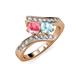 3 - Eleni Pink Tourmaline and Aquamarine with Side Diamonds Bypass Ring 