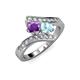 3 - Eleni Amethyst and Aquamarine with Side Diamonds Bypass Ring 