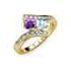3 - Eleni Amethyst and Aquamarine with Side Diamonds Bypass Ring 