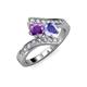 3 - Eleni Amethyst and Tanzanite with Side Diamonds Bypass Ring 