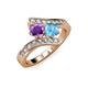 3 - Eleni Amethyst and Blue Topaz with Side Diamonds Bypass Ring 
