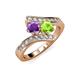 3 - Eleni Amethyst and Peridot with Side Diamonds Bypass Ring 
