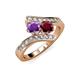 3 - Eleni Amethyst and Ruby with Side Diamonds Bypass Ring 