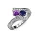 3 - Eleni Amethyst and Blue Sapphire with Side Diamonds Bypass Ring 