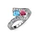 3 - Eleni Blue Topaz and Rhodolite Garnet with Side Diamonds Bypass Ring 